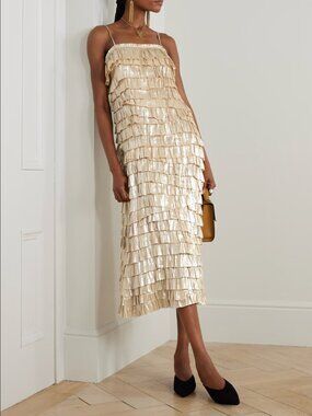 *NWT* Ulla Johnson Samara Midi Pleated Layered Dress, Opal